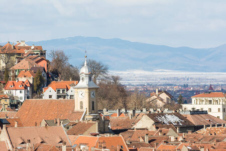 Brasov Medieval City Rooftops Viewの写真素材
