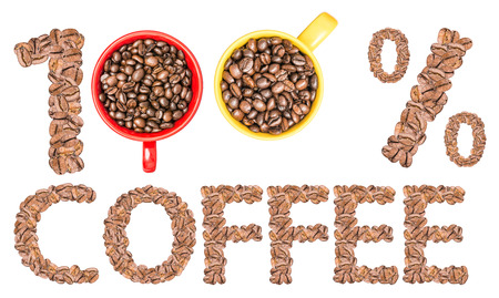 One Hundred Percent Coffee Made Of Coffee Cups With Coffee Beansの写真素材