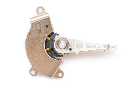 Computer Hard Disk Drive Actuator Close Up Isolated On Whiteの写真素材