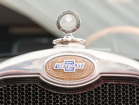 BUCHAREST, ROMANIA - APRIL 04, 2014  1928 Chevrolet National 2D Sign Close Up  Is an American vehicle manufactured by General Motors Chevrolet division in 1928 to replace the 1927 Series AA Capitol のeditorial素材