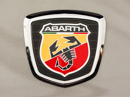 BUCHAREST, ROMANIA - APRIL 04, 2014  Abarth Sign Close Up  Is a racing car and road car maker...