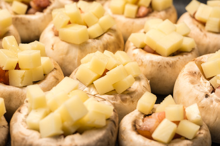 Fresh Champignon Mushrooms With Ham And Hard Cheeseの写真素材