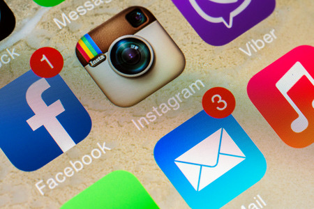 BUCHAREST, ROMANIA - JUNE 07, 2014  Social Media Applications Icons Of Facebook, Instagram And Viber...