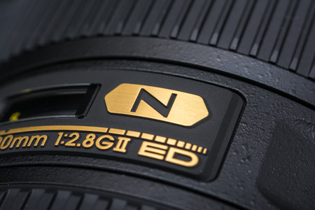 BUCHAREST, ROMANIA - JULY 05, 2014  Nikon Nano Crystal Coated Glass On Dslr Lens  The technology is effective in reducing ghost and flare peculiar to ultra-wideangle lenses のeditorial素材