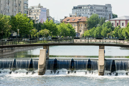 BUCHAREST, ROMANIA - JULY 06, 2014  Bridge Over Dambovita River In Bucharest  It passes through Bucharest and for centuries, Dambovita was the main source of drinking water for the city of Bucharest のeditorial素材