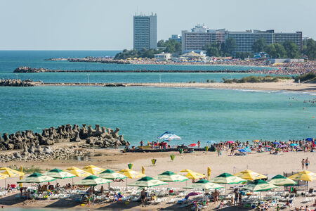 OLIMP, ROMANIA - JULY 31, 2014: Olimp Holiday Resort High View At The Black Sea. From 1972 it is one of the most important summer holiday resort of the romanian coast at The Black Sea.のeditorial素材