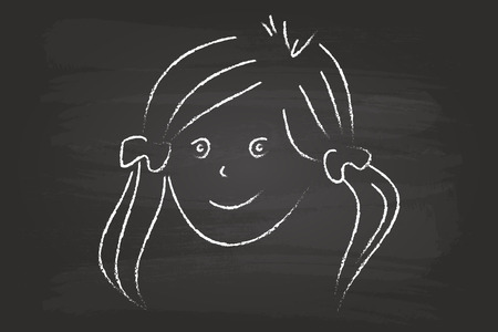 Children Sketch Of Girl Portrait On Blackboard Vectorのイラスト素材