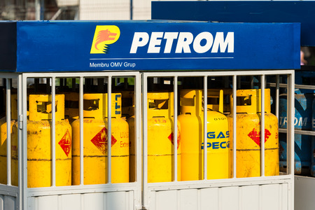 BUCHAREST, ROMANIA - AUGUST 06, 2014: Petrom Gas Tanks. Petrom is a Romanian oil company and the largest gas and oil producer in Romania and Eastern Europe.のeditorial素材