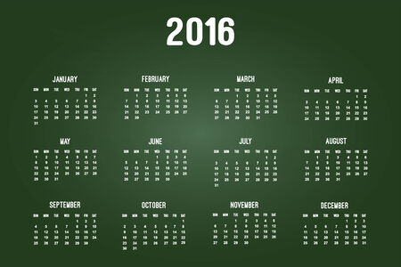 Calendar Of Year 2016 On Green Chalkboardのイラスト素材