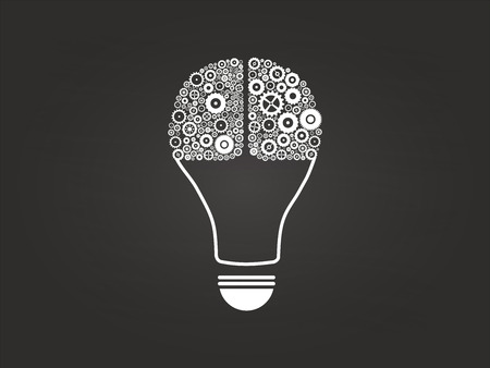 Light Bulb Idea With Cogs And Gears Brain On Blackboardのイラスト素材