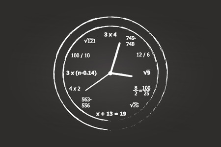 Mathematics Clock On School Blackboardのイラスト素材