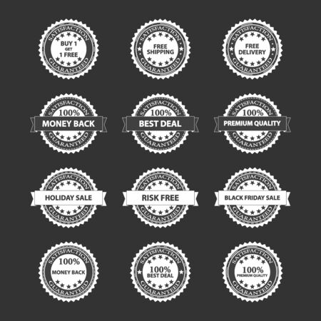 Satisfaction Guarantee Quality Badges Set On Blackboardのイラスト素材