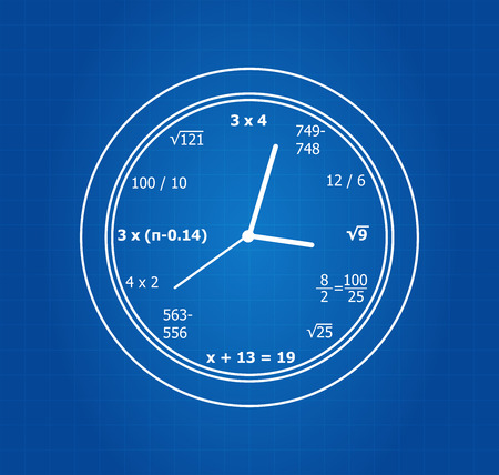 Mathematical Equations Clock On Blueprintのイラスト素材