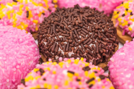Marshmallow Cookies With Colorful Sugar Sprinklesの写真素材