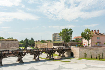 ALBA IULIA, ROMANIA - AUGUST 20, 2014: The Fortification Walls Of Carolina White Fortress Built In 1739 are 12 Kilometers Long And Were Built By Over 20 Thousand Peasants.のeditorial素材
