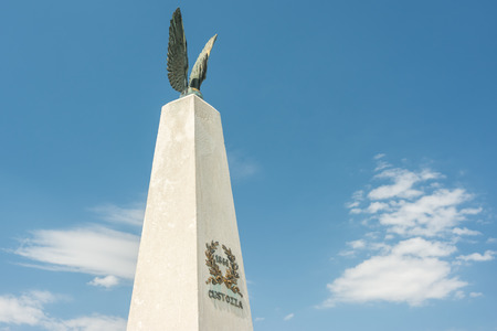ALBA IULIA, ROMANIA - AUGUST 20, 2014: The Custozza Monument In Carolina White Fortress Built In 1906 In The Memory Of The Soldiers Who Died In Battle For Venice In 1866 Between Austria And Italy.のeditorial素材