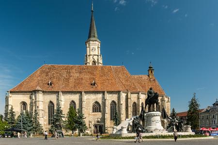 CLUJ NAPOCA, ROMANIA - AUGUST 21, 2014: Built In 1390 The Church of Saint Michael is a Gothic-style Roman Catholic church in Cluj-Napoca and the second largest church in Transylvania.のeditorial素材