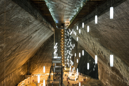 TURDA, ROMANIA - AUGUST 21, 2014: Opened In 1992 Salina Turda is a salt mine located in Durgau-Valea Sarata area of Turda,   second largest city in Cluj County, Romania.のeditorial素材