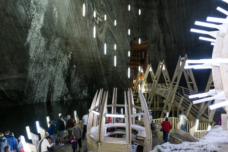 TURDA, ROMANIA - AUGUST 23, 2014: Opened In 1992 Salina Turda is a salt mine located in Durgau-Valea Sarata area of Turda,   second largest city in Cluj County, Romania.のeditorial素材