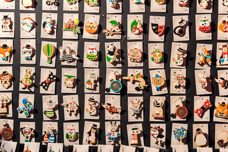 BUCHAREST, ROMANIA - DECEMBER 25, 2014: Souvenirs For Sale Downtown Bucharest City In The Christmas Market At Night.のeditorial素材