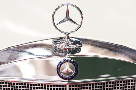 BUCHAREST, ROMANIA - OCTOBER 31, 2014: Mercedes Benz Sign Close Up. Founded in 1926 is a German...