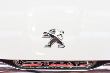 BUCHAREST, ROMANIA - OCTOBER 31, 2014: Peugeot Car Sign. The current Peugeot company was founded in 1810, and manufactured coffee mills and bicycles.のeditorial素材