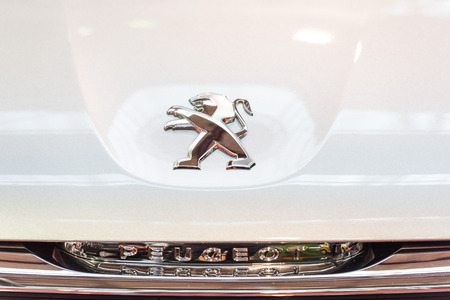 BUCHAREST, ROMANIA - OCTOBER 31, 2014: Peugeot Car Sign. The current Peugeot company was founded in 1810, and manufactured coffee mills and bicycles.のeditorial素材
