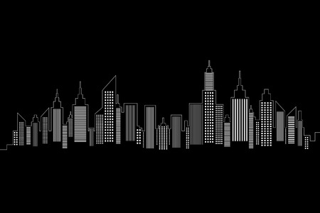 City Skyline White Silhouette On Black Backgroundのイラスト素材