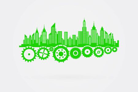 City Skyline Skyscrapers On Cog Wheels Vectorのイラスト素材