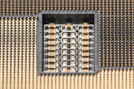 CPU Socket On Computer Motherboard Close Up