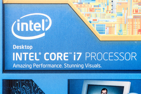 BUCHAREST, ROMANIA - FEBRUARY 10, 2015: Intel i7 Processor Box. Founded in 1968 Intel is one of the...