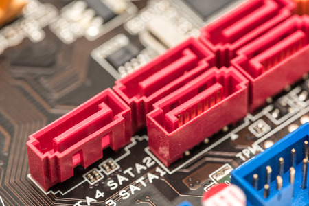 Serial ATA Connectors On Computer Motherboardの写真素材