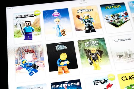 BUCHAREST, ROMANIA - JANUARY 24, 2015: Lego Website On Apple iPad Air Tablet. From 1949 Lego consists of colourful interlocking plastic bricks and an array of gears and minifigures.のeditorial素材
