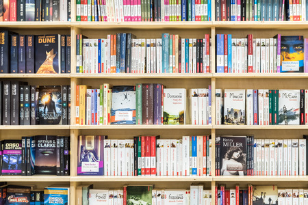 BUCHAREST, ROMANIA - FEBRUARY 25, 2015: Famous Books For Sale On Library Shelf.のeditorial素材