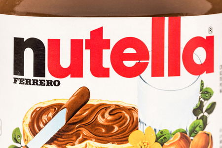 BUCHAREST, ROMANIA - FEBRUARY 25, 2015: Nutella Jar Close Up. From 1964 Nutella is the name of an...