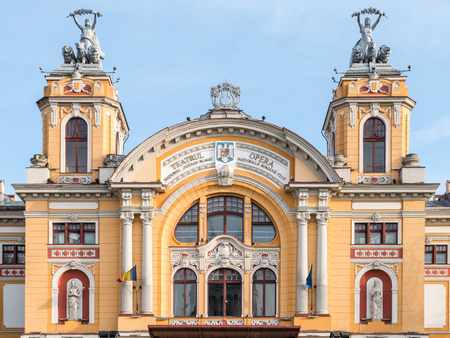CLUJ NAPOCA, ROMANIA - APRIL 13, 2015: Lucian Blaga National Theatre in Cluj is one of the most prestigious theatrical institutions in Romania and shares the same building with the Romanian Opera.のeditorial素材