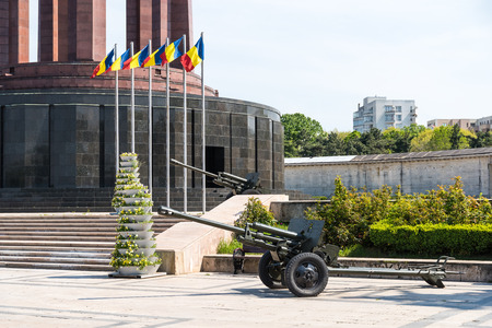 The Mausoleum Of Romanian Heroes was built in 1963 and it is located in Carol Park in Bucharest Romania.のeditorial素材
