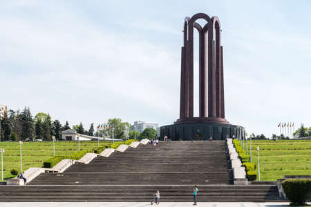 BUCHAREST ROMANIA  APRIL 28 2015: The Mausoleum Of Romanian Heroes was built in 1963 and it is located in Carol Park in Bucharest.のeditorial素材