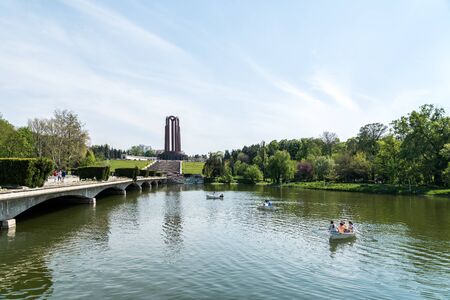 BUCHAREST ROMANIA  APRIL 28 2015: The Mausoleum Of Romanian Heroes was built in 1963 and it is located in Carol Park in Bucharest.のeditorial素材