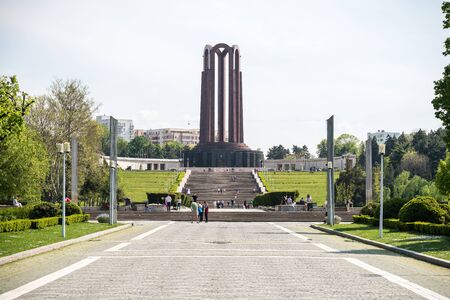 BUCHAREST ROMANIA  APRIL 28 2015: The Mausoleum Of Romanian Heroes was built in 1963 and it is located in Carol Park in Bucharest.のeditorial素材