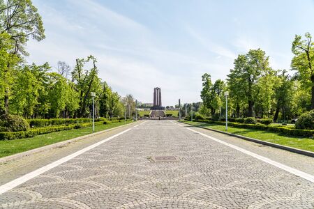 BUCHAREST ROMANIA  APRIL 28 2015: The Mausoleum Of Romanian Heroes was built in 1963 and it is located in Carol Park in Bucharest.のeditorial素材