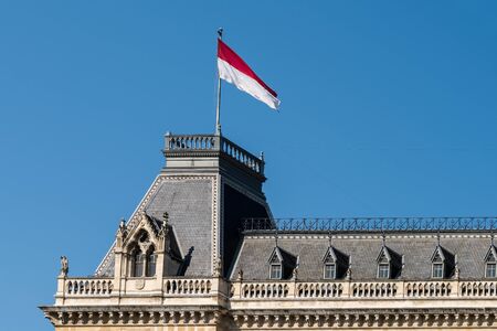 Austria Flag On Blue Skyの写真素材