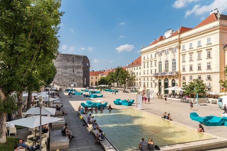 VIENNA, AUSTRIA - AUGUST 08, 2015: The Museumsquartier is a large area in Vienna and is the eighth largest cultural area in the world contains Baroque buildings as well as Modern architecture.のeditorial素材