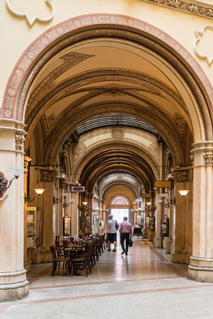 VIENNA, AUSTRIA - AUGUST 09, 2015: Palais Ferstel originally housed the Austro-Hungarian National Bank and the Stock Exchange as well as bazaar and a cafe popular with artists and men of letters.のeditorial素材