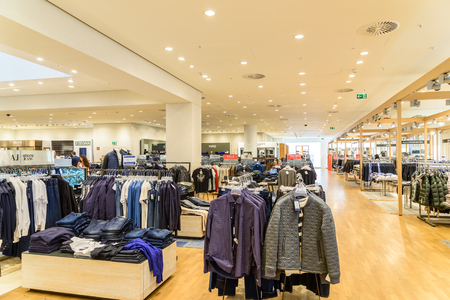 VIENNA, AUSTRIA - AUGUST 15, 2015: Wide Selection Of Woman Clothes In Shopping Mall Store Inside.のeditorial素材