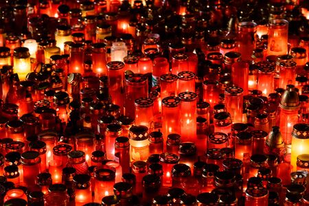 BUCHAREST, ROMANIA - NOVEMBER 03, 2015: Candles Lit In Memory Of The 32 Dead People And 150 Wounded In The Fire At Club Colectiv, One Of The Biggest Disasters In Bucharest.のeditorial素材