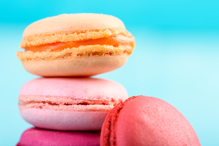 French Macaroons On Blue Backgroundの写真素材