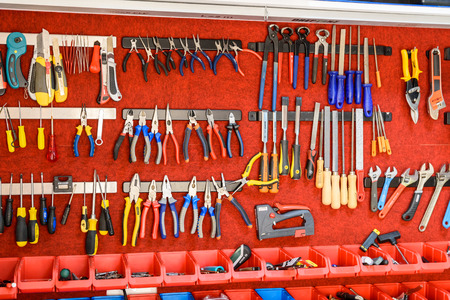 BUCHAREST, ROMANIA - NOVEMBER 30, 2015: Assortment Of Tools In Tool Shed Workshop.のeditorial素材