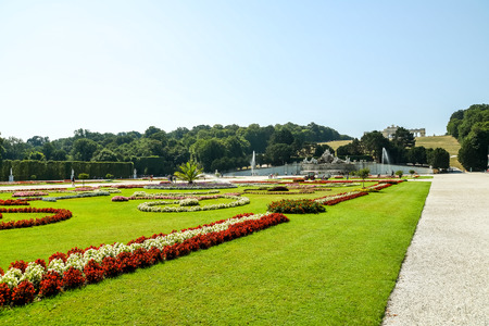VIENNA, AUSTRIA - AUGUST 25, 2015: Schonbrunn Palace Schloss Schonbrunn Gardens in Vienna.のeditorial素材