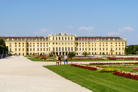 VIENNA, AUSTRIA - AUGUST 25, 2015: Schonbrunn Palace Schloss Schonbrunn is a former baroque imperial summer residence located in Vienna.のeditorial素材
